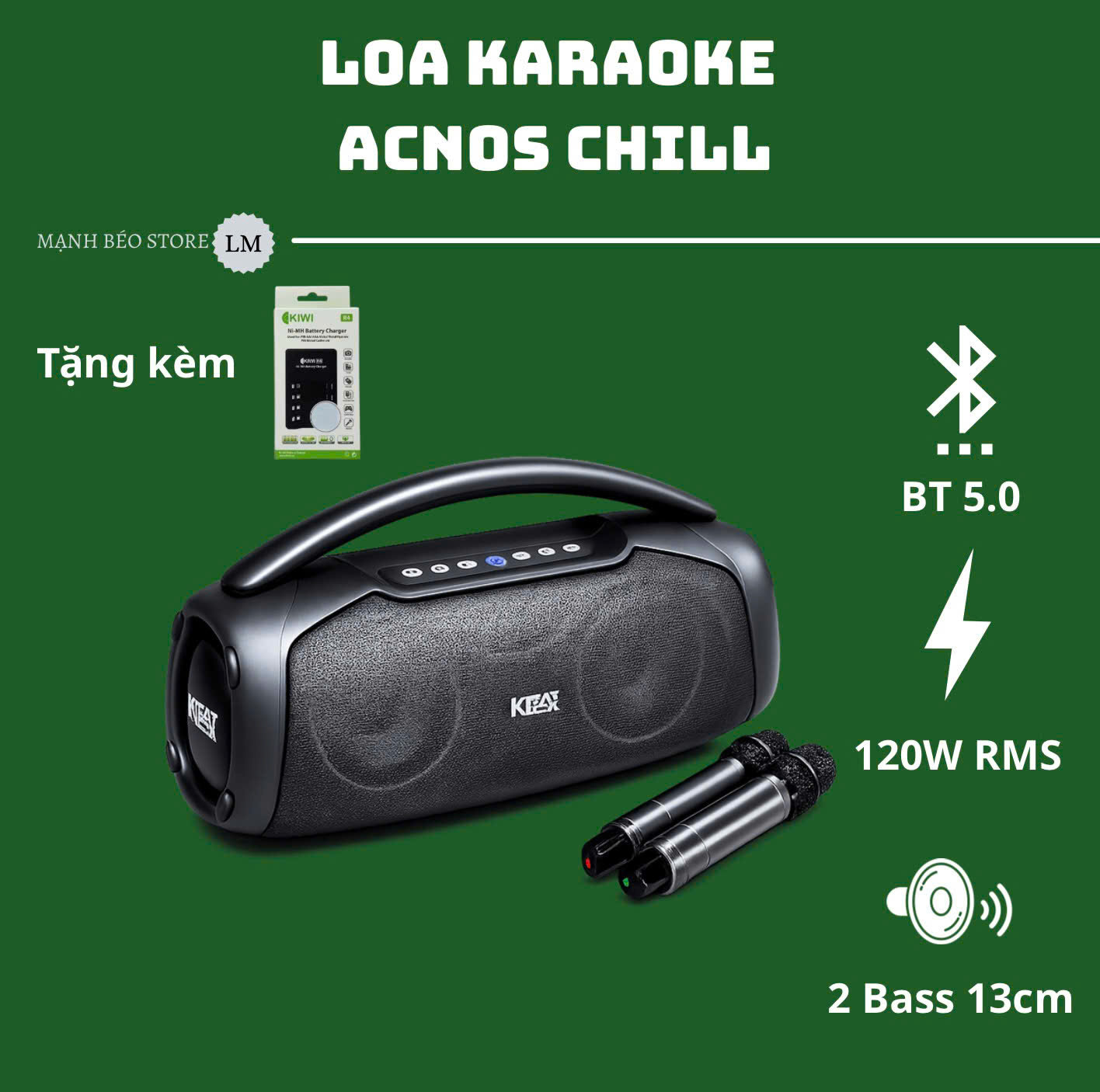 Loa karaoke di động - Acnos Chill, kèm 2 micro